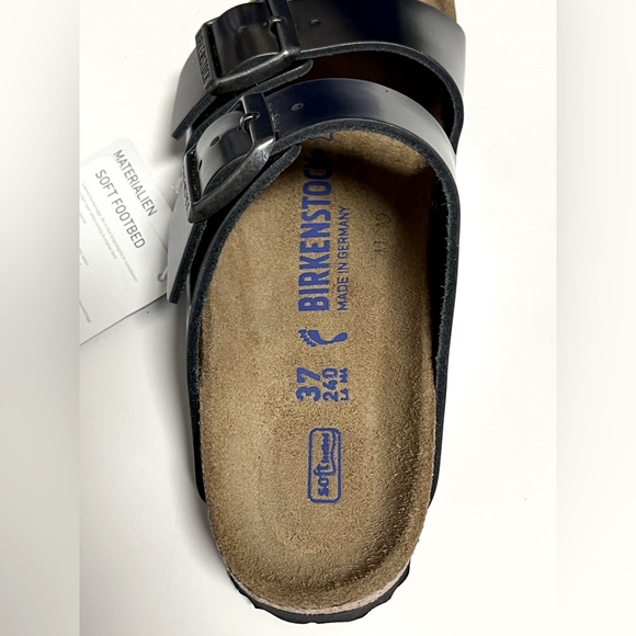 BIRKENSTOCK Arizona Soft Footbed Leather Sandals Metallic Anthracite Size 37 M N - Picture 10 of 12